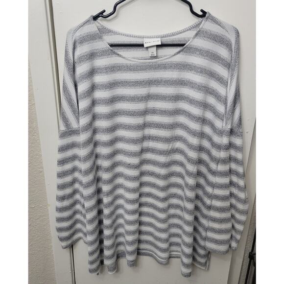 Ava & Viv Women Sweater Shirt 2XL Gray Striped Oversized Long Sleeve Round Neck - Picture 1 of 5